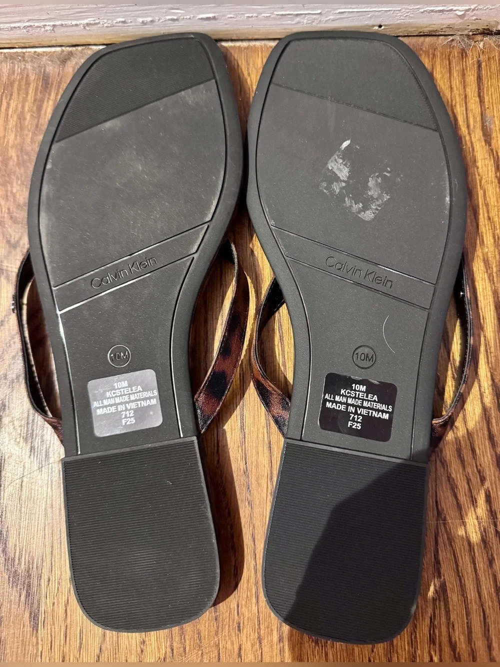 Calvin Klein Leopard-Print Brown Square-Toe Flip Flop Sandal